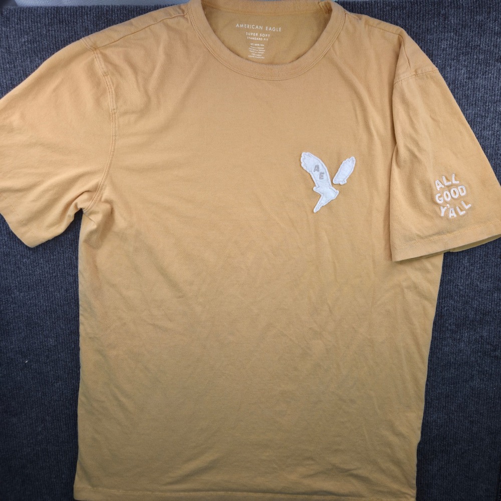 American Eagle T-Shirt Mens Medium Tall Yellow All Good Yall Americana Tee MT